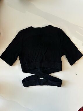 Reformation Black Ribbed Wrap-Style Crop Top